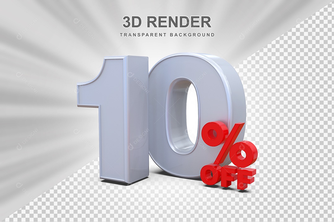 Elemento 3D Número 10% OFF Branco e Vermelho para Composição PSD