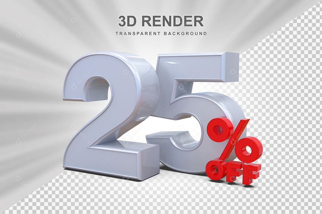 Elemento 3D Número 25% OFF Branco e Vermelho para Composição PSD