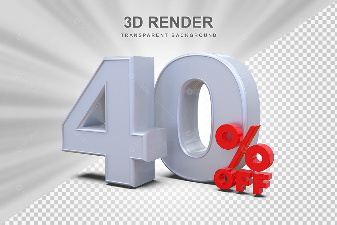 Elemento 3D Número 40% OFF Branco e Vermelho para Composição PSD