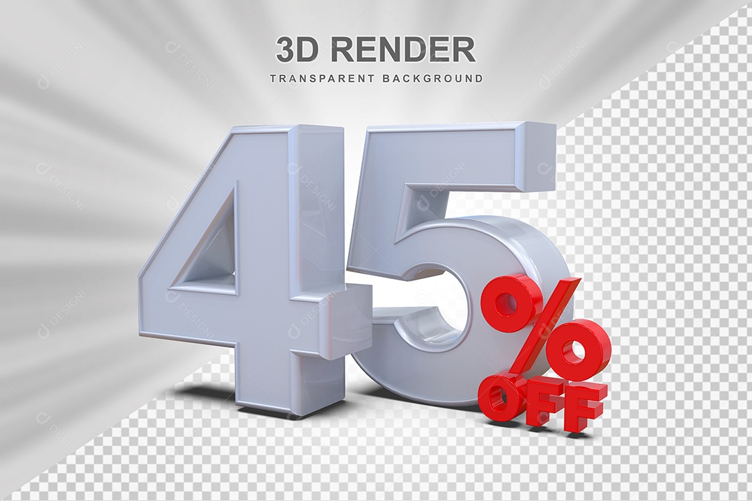 Elemento 3D Número 45% OFF Branco e Vermelho para Composição PSD