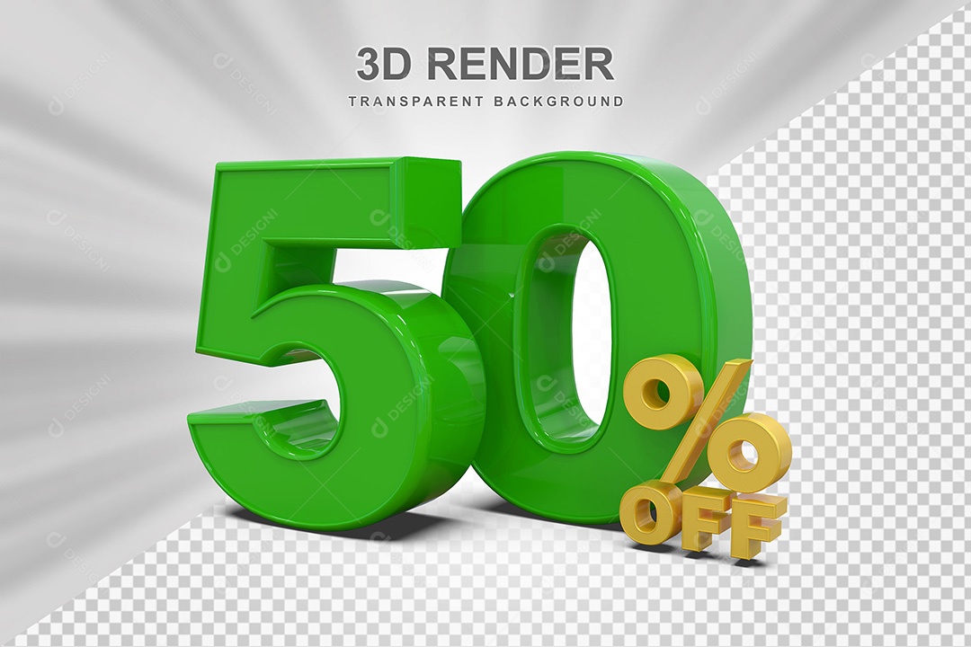 Elemento 3D Número 50% OFF Verde e Amarelo para Composição PSD