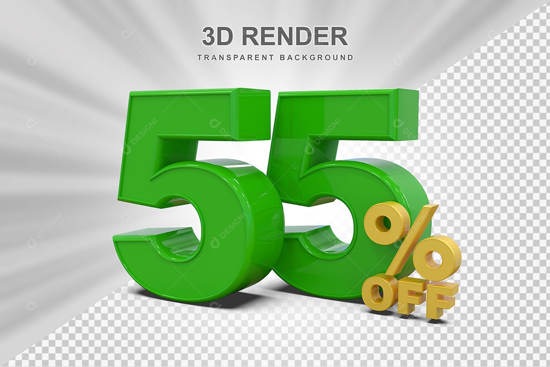 Elemento 3D Número 55% OFF Verde e Amarelo para Composição PSD