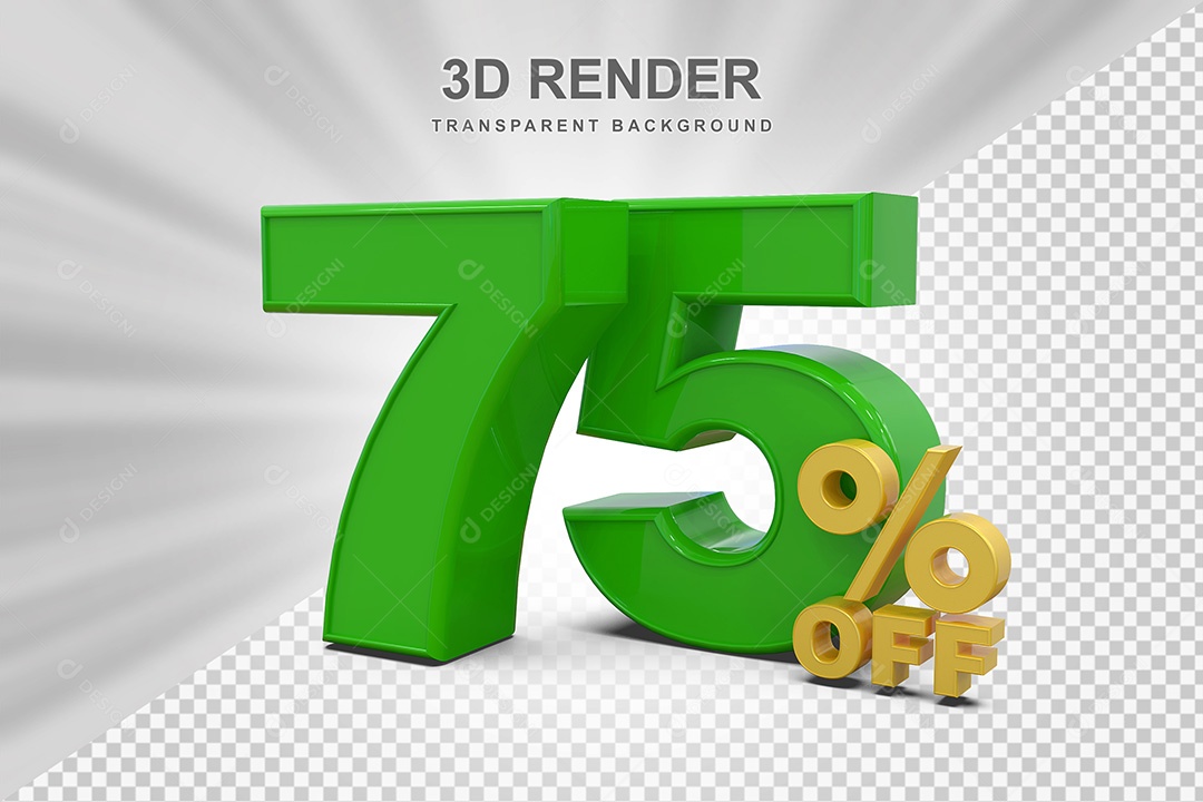 Elemento 3D Número 75% OFF Verde e Amarelo para Composição PSD