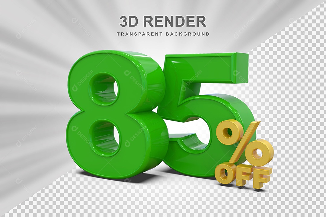 Elemento 3D Número 85% OFF Verde e Amarelo para Composição PSD
