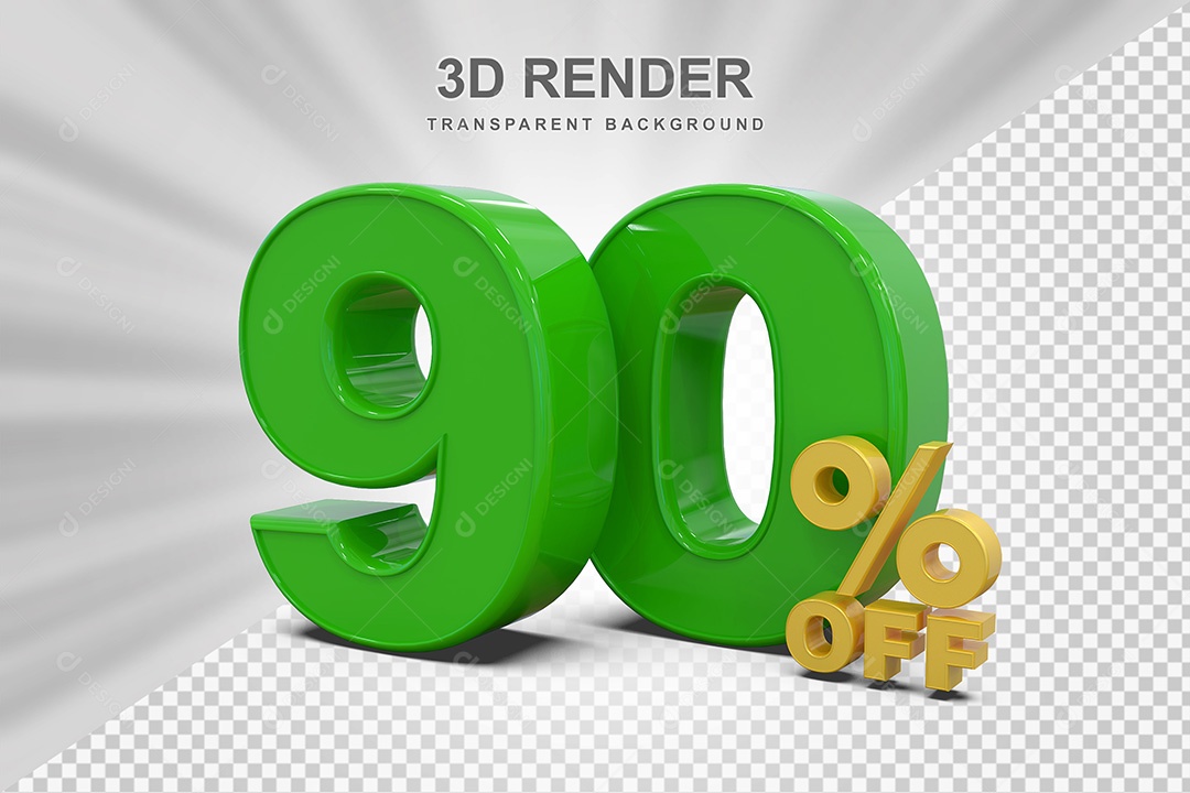 Elemento 3D Número 90% OFF Verde e Amarelo para Composição PSD