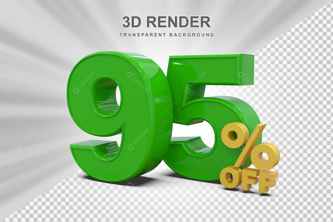 Elemento 3D Número 95% OFF Verde e Amarelo para Composição PSD