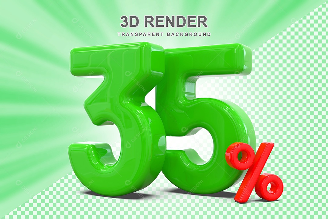 Elemento 3D Número 35% Verde e Vermelho para Composição PSD