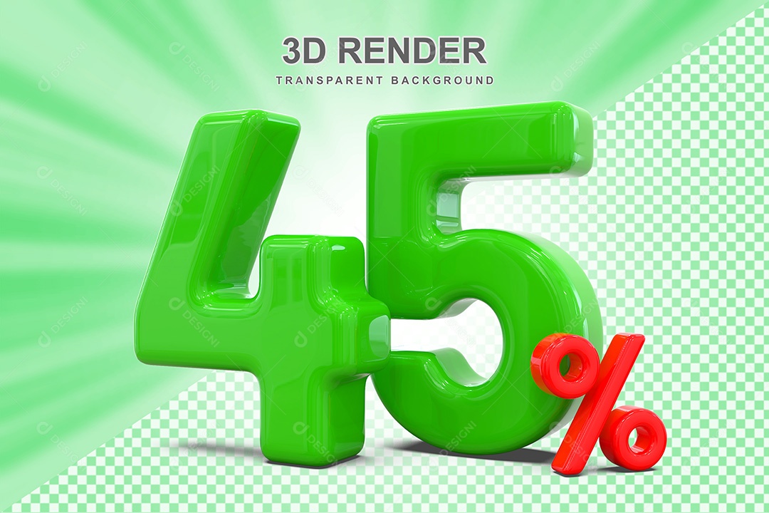 Elemento 3D Número 45% Verde e Vermelho para Composição PSD