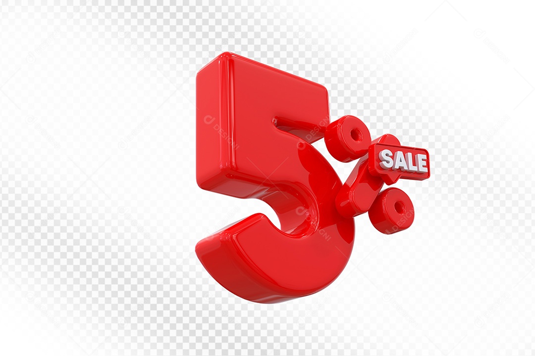Elemento 3D Número 5% Vermelho Para Composição PSD