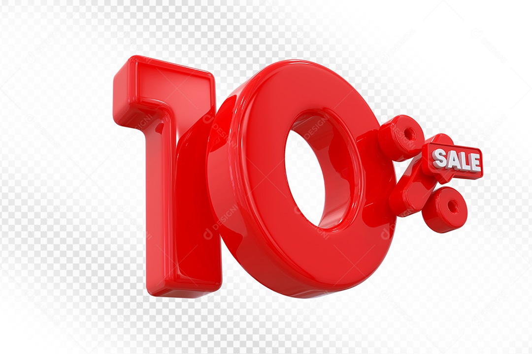 Elemento 3D Número 10% Vermelho Para Composição PSD