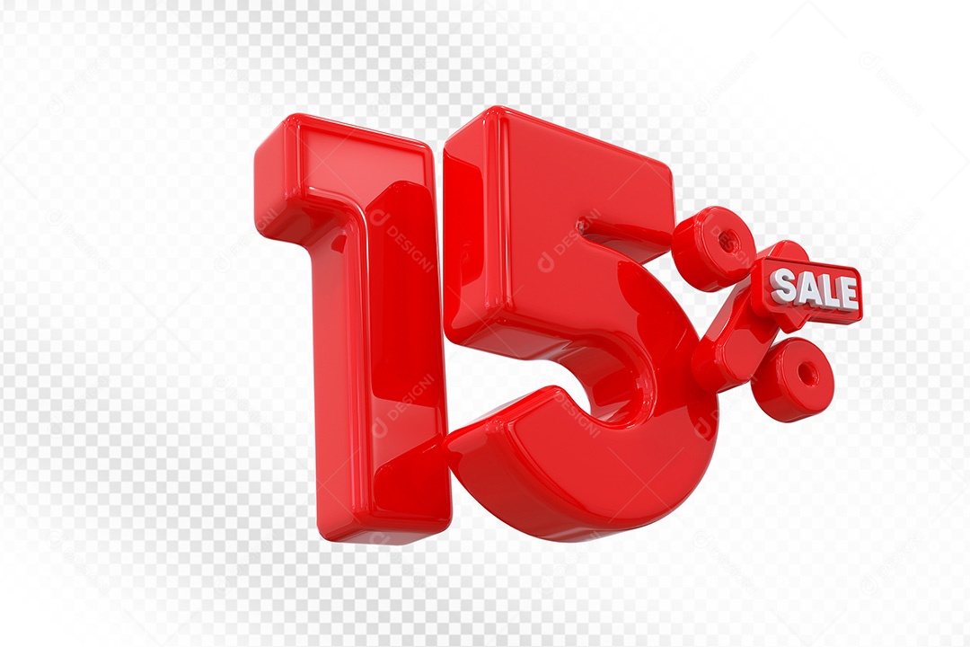 Elemento 3D Número 15% Vermelho Para Composição PSD