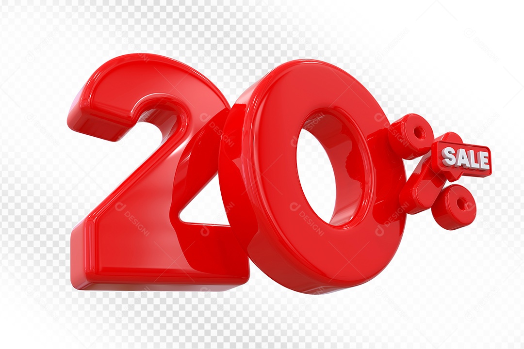 Elemento 3D Número 20% Vermelho Para Composição PSD