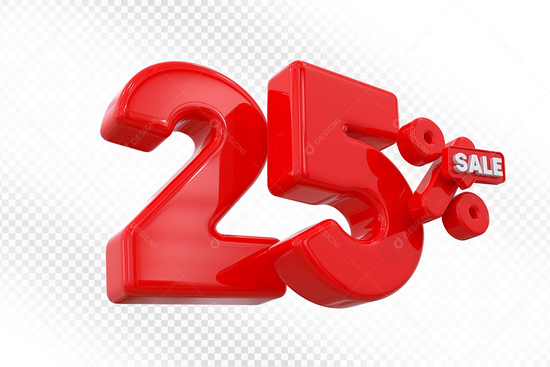 Elemento 3D Número 25% Vermelho Para Composição PSD