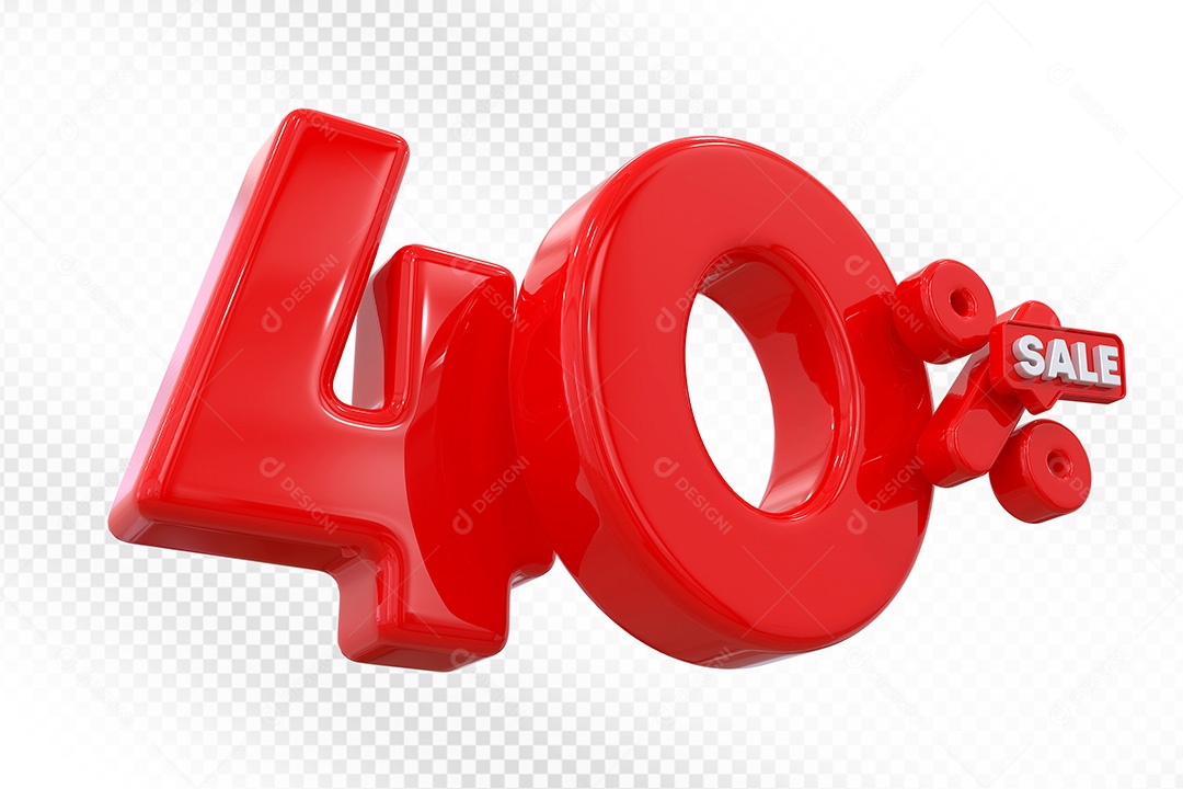 Elemento 3D Número 40% Vermelho Para Composição PSD