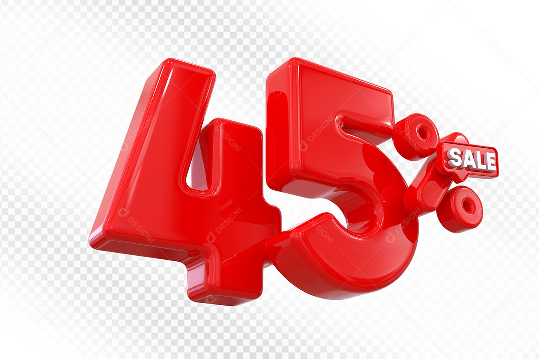 Elemento 3D Número 45% Vermelho Para Composição PSD
