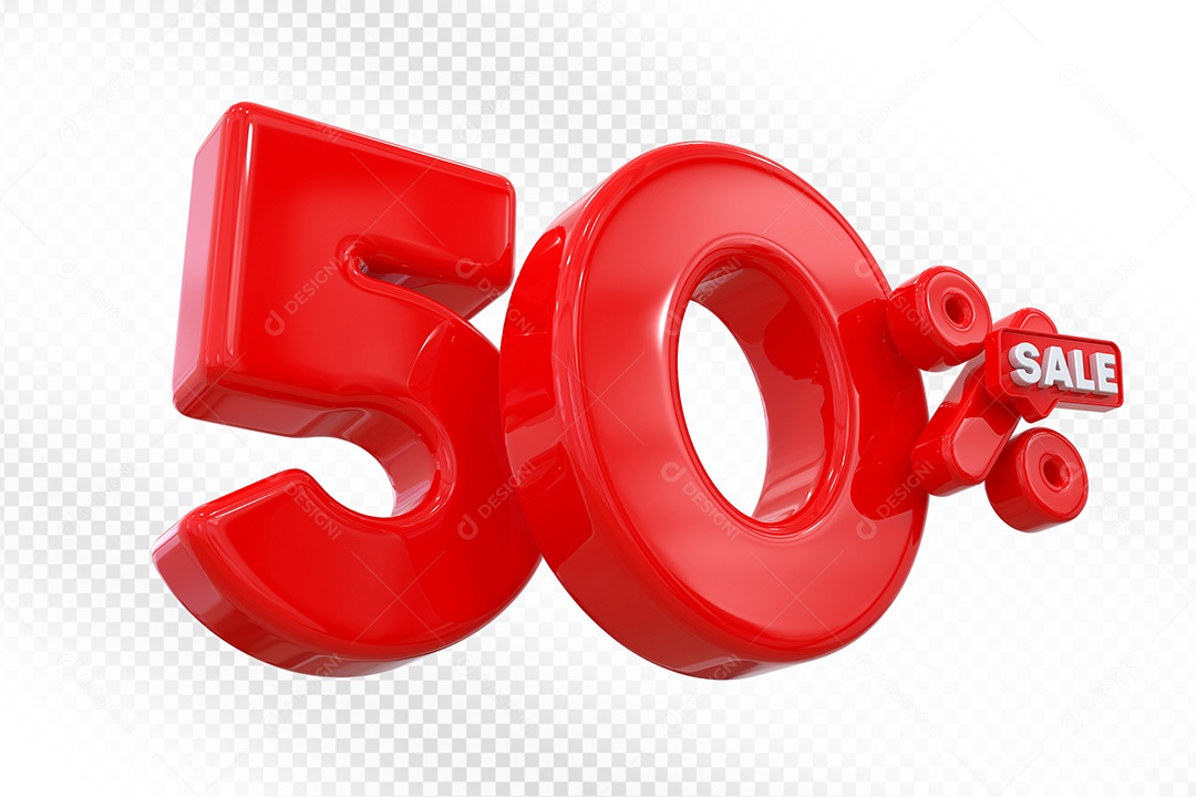Elemento 3D Número 50% Vermelho Para Composição PSD
