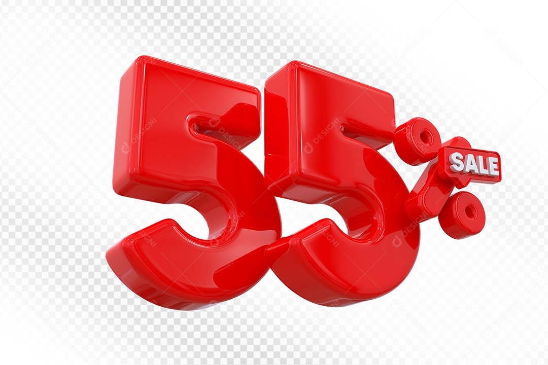 Elemento 3D Número 55% Vermelho Para Composição PSD