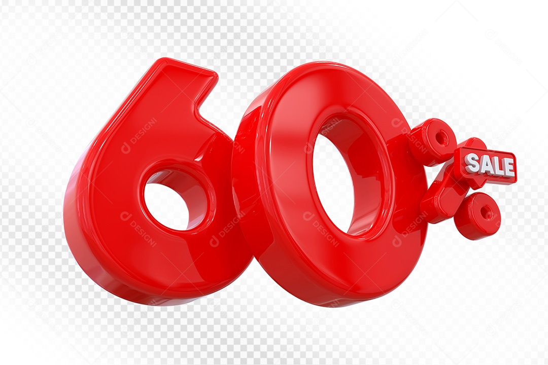 Elemento 3D Número 60% Vermelho Para Composição PSD