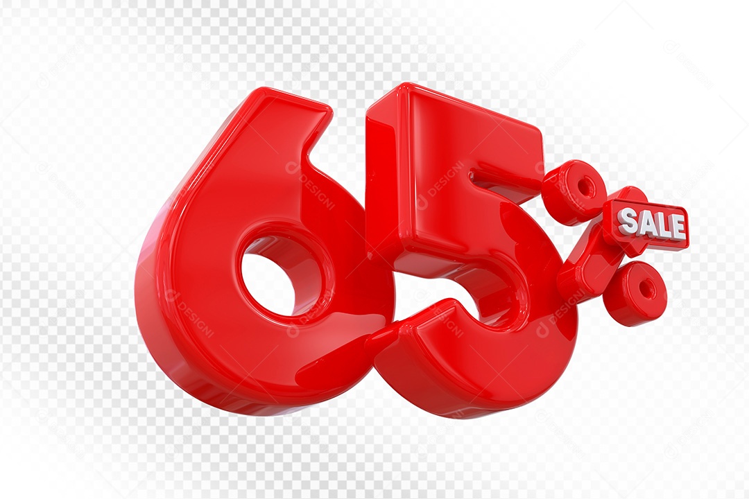 Elemento 3D Número 65% Vermelho Para Composição PSD
