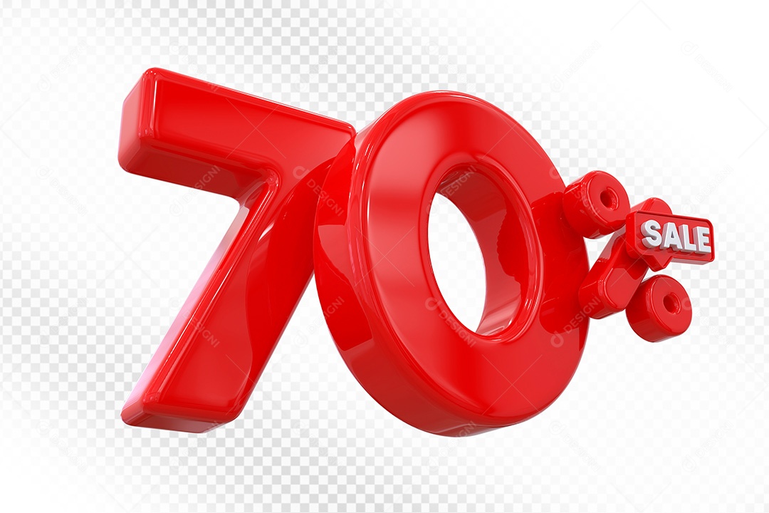 Elemento 3D Número 70% Vermelho Para Composição PSD