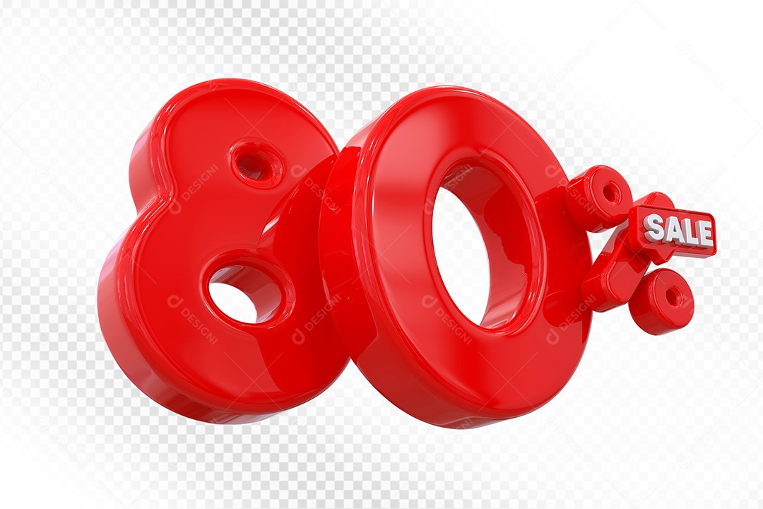 Elemento 3D Número 80% Vermelho Para Composição PSD