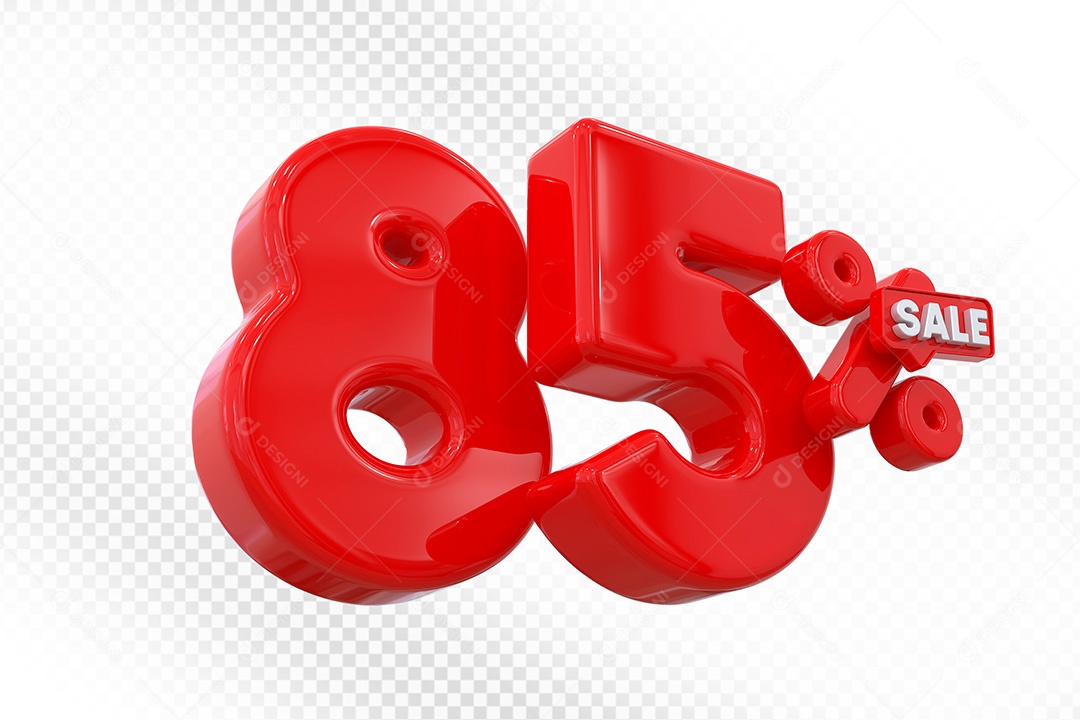 Elemento 3D Número 85% Vermelho Para Composição PSD