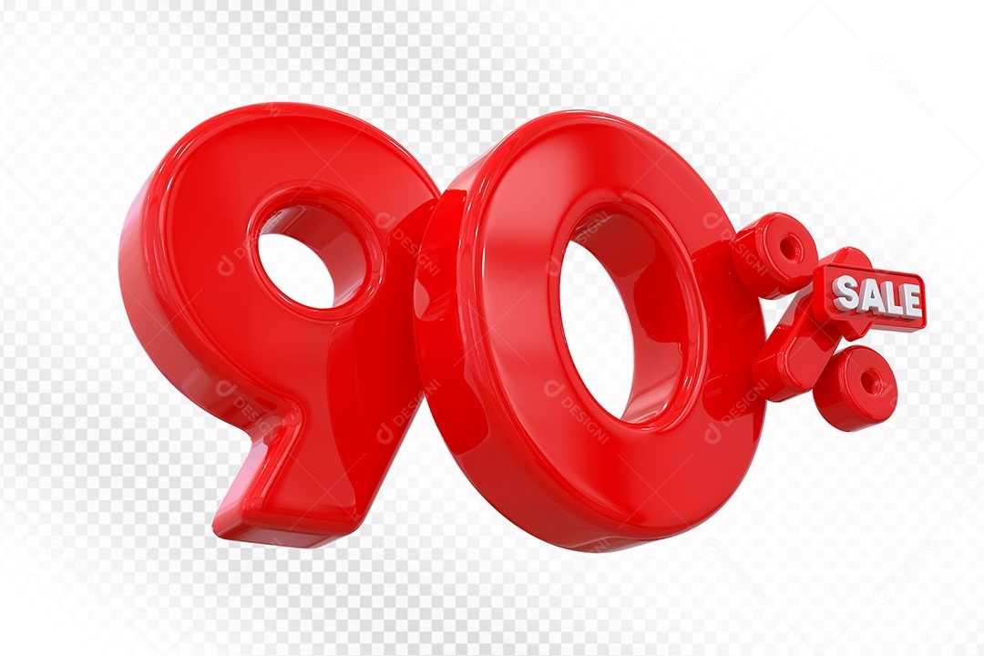 Elemento 3D Número 90% Vermelho Para Composição PSD