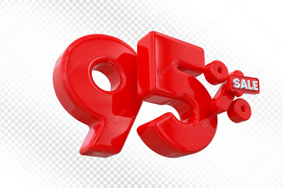 Elemento 3D Número 95% Vermelho Para Composição PSD