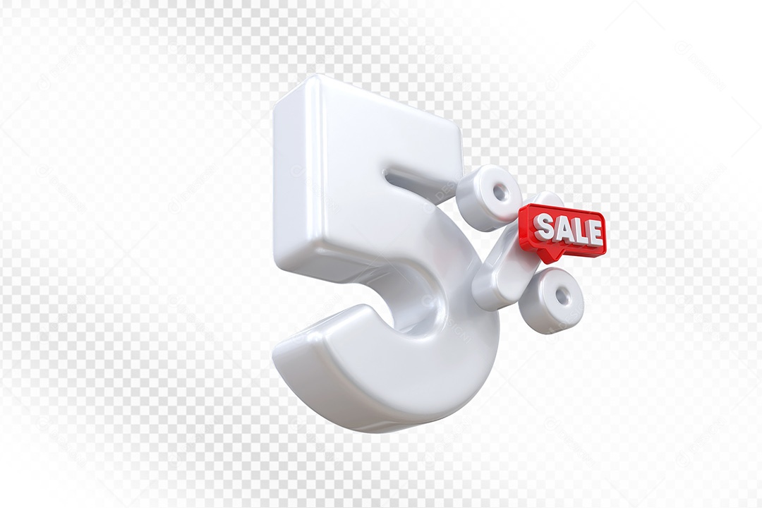 Elemento 3D Número 5% Branco Para Composição PSD