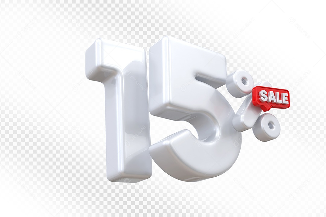 Elemento 3D Número 15% Branco Para Composição PSD