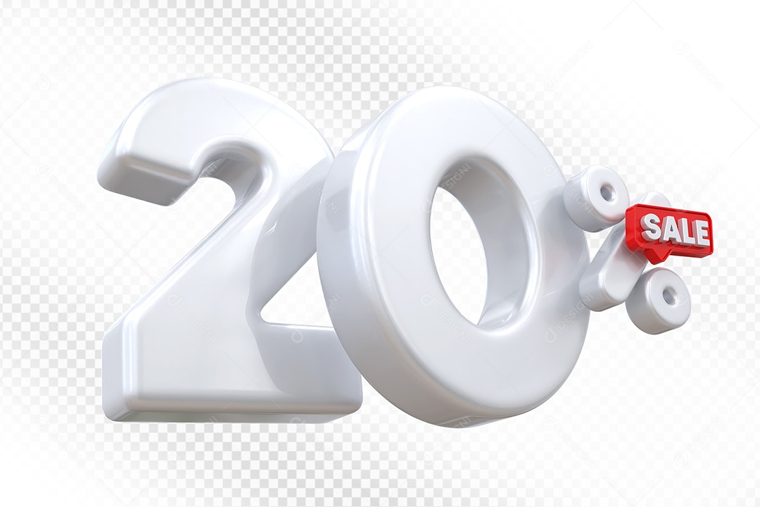 Elemento 3D Número 20% Branco Para Composição PSD
