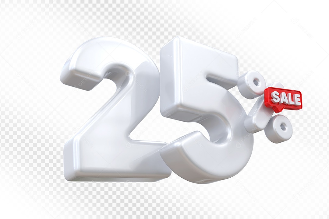 Elemento 3D Número 25% Branco Para Composição PSD