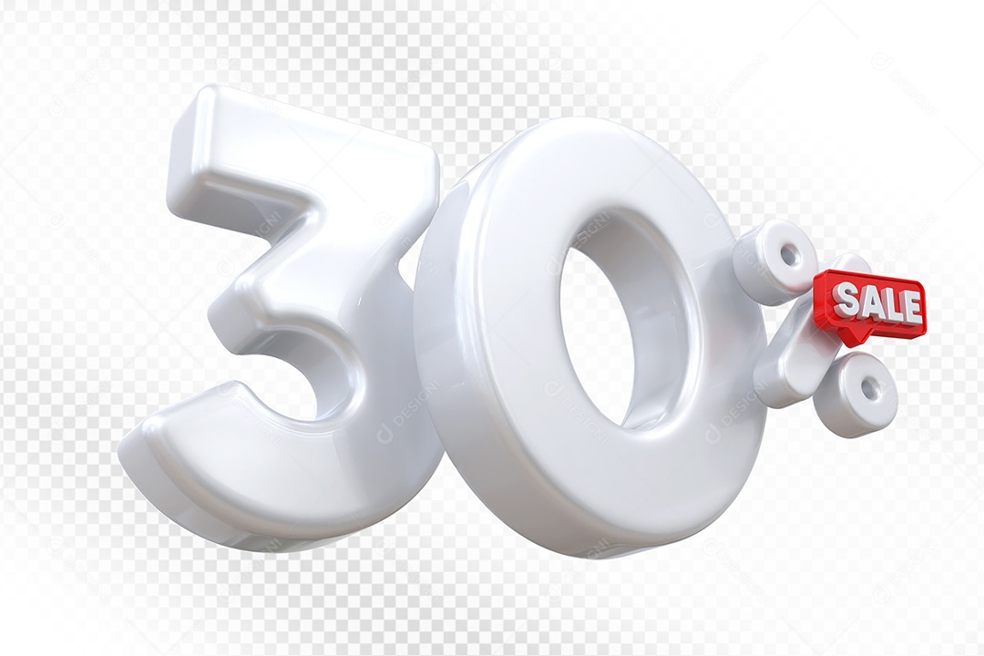 Elemento 3D Número 30% Branco Para Composição PSD