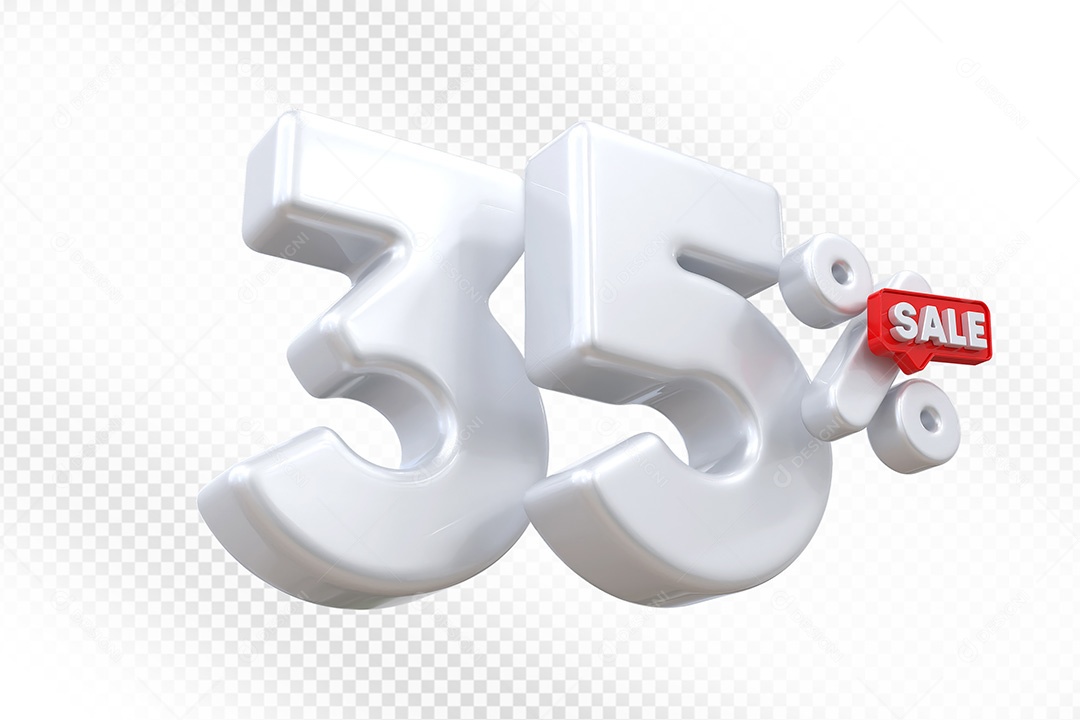 Elemento 3D Número 35% Branco Para Composição PSD