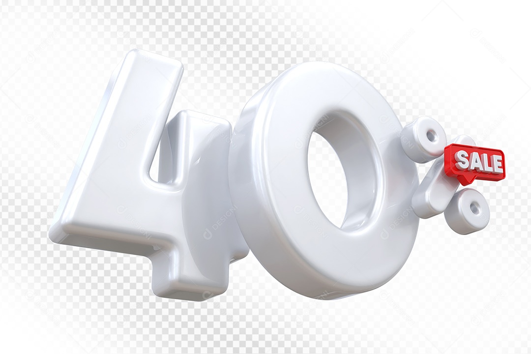 Elemento 3D Número 40% Branco Para Composição PSD