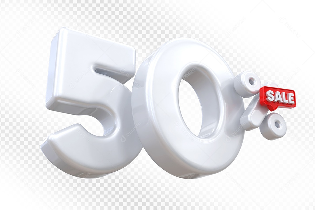 Elemento 3D Número 50% Branco Para Composição PSD
