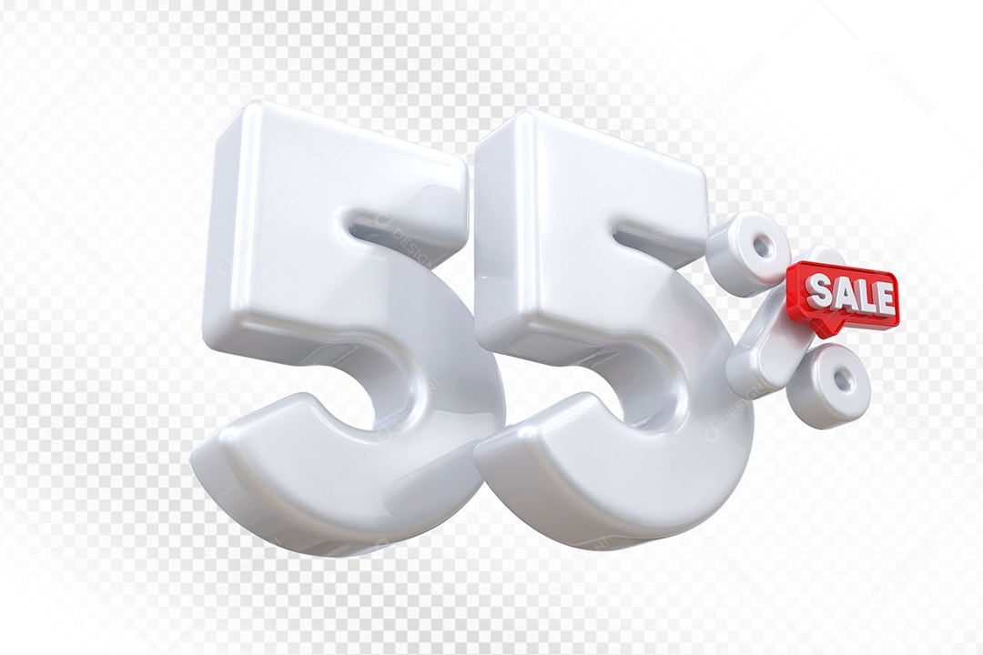 Elemento 3D Número 55% Branco Para Composição PSD