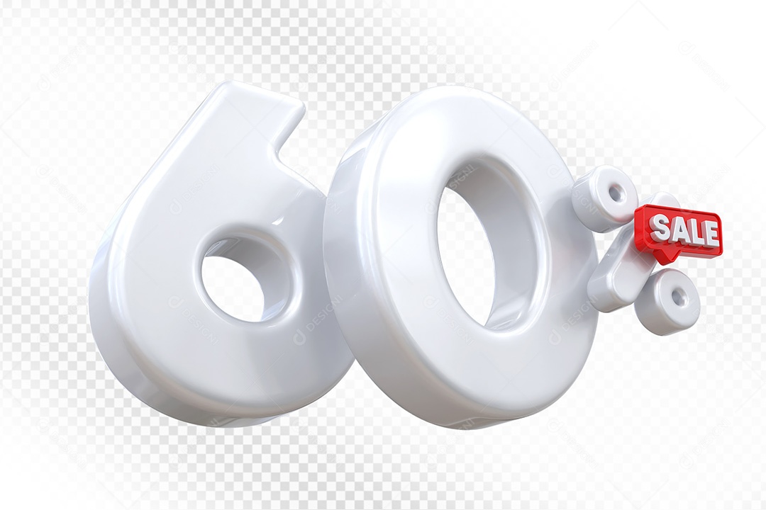 Elemento 3D Número 60% Branco Para Composição PSD