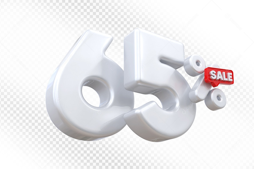 Elemento 3D Número 65% Branco Para Composição PSD