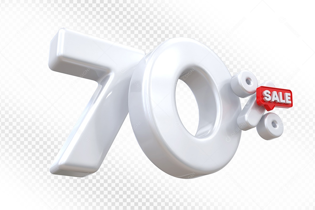 Elemento 3D Número 70% Branco Para Composição PSD