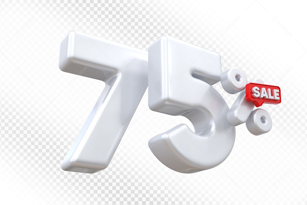 Elemento 3D Número 75% Branco Para Composição PSD