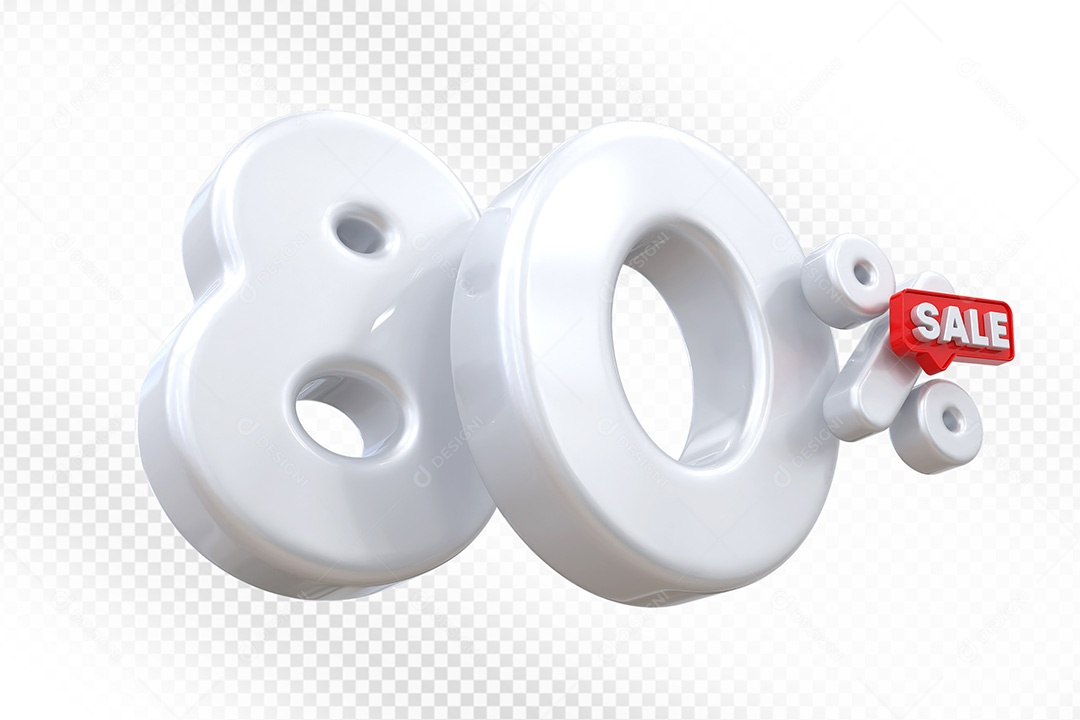 Elemento 3D Número 80% Branco Para Composição PSD