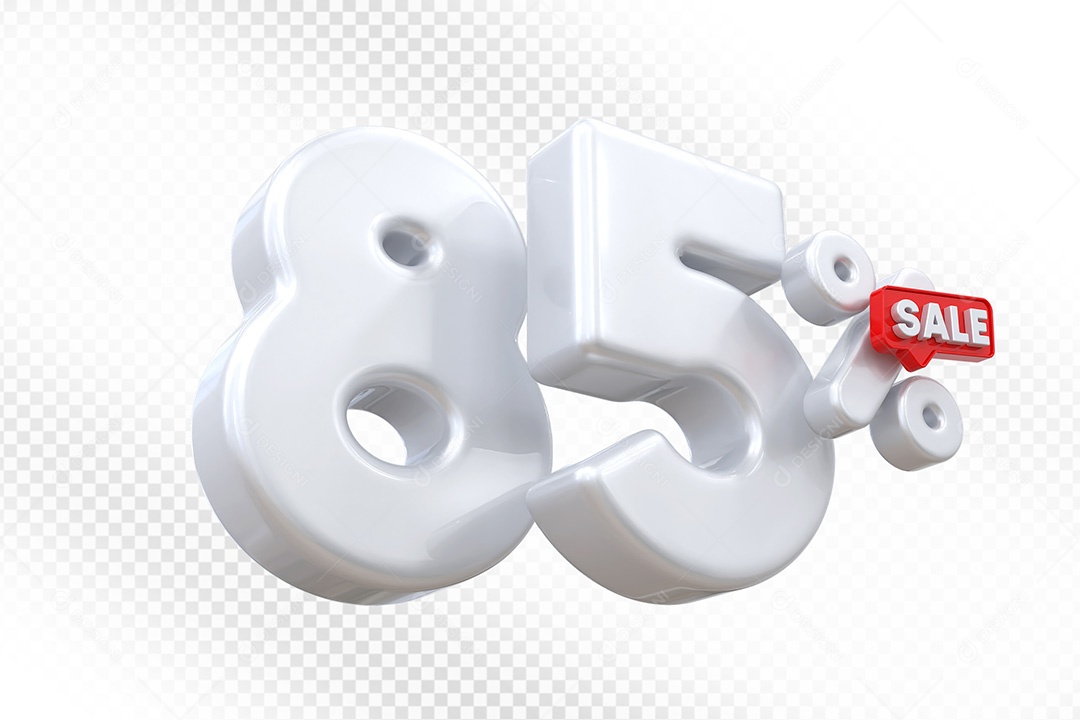 Elemento 3D Número 85% Branco Para Composição PSD