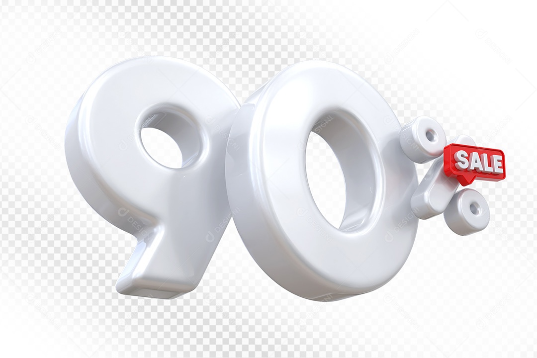 Elemento 3D Número 90% Branco Para Composição PSD
