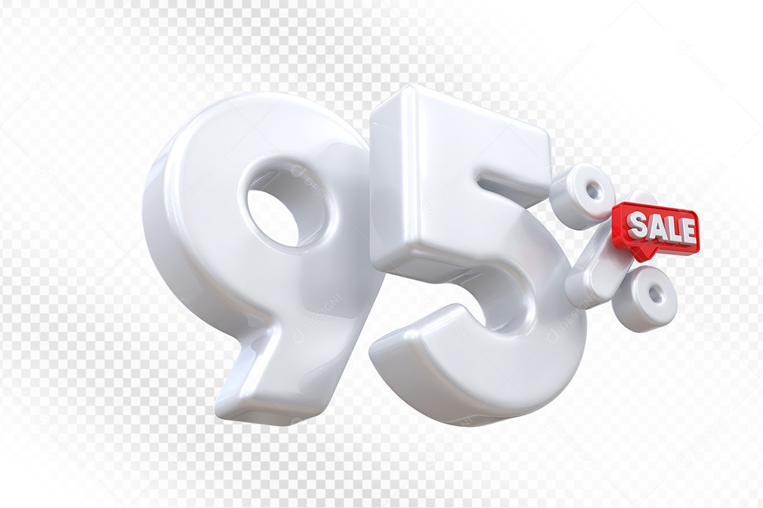 Elemento 3D Número 95% Branco Para Composição PSD
