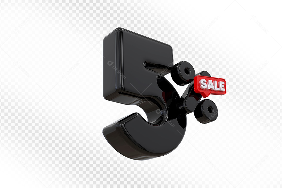 Elemento 3D Número 5% Preto Para Composição PSD