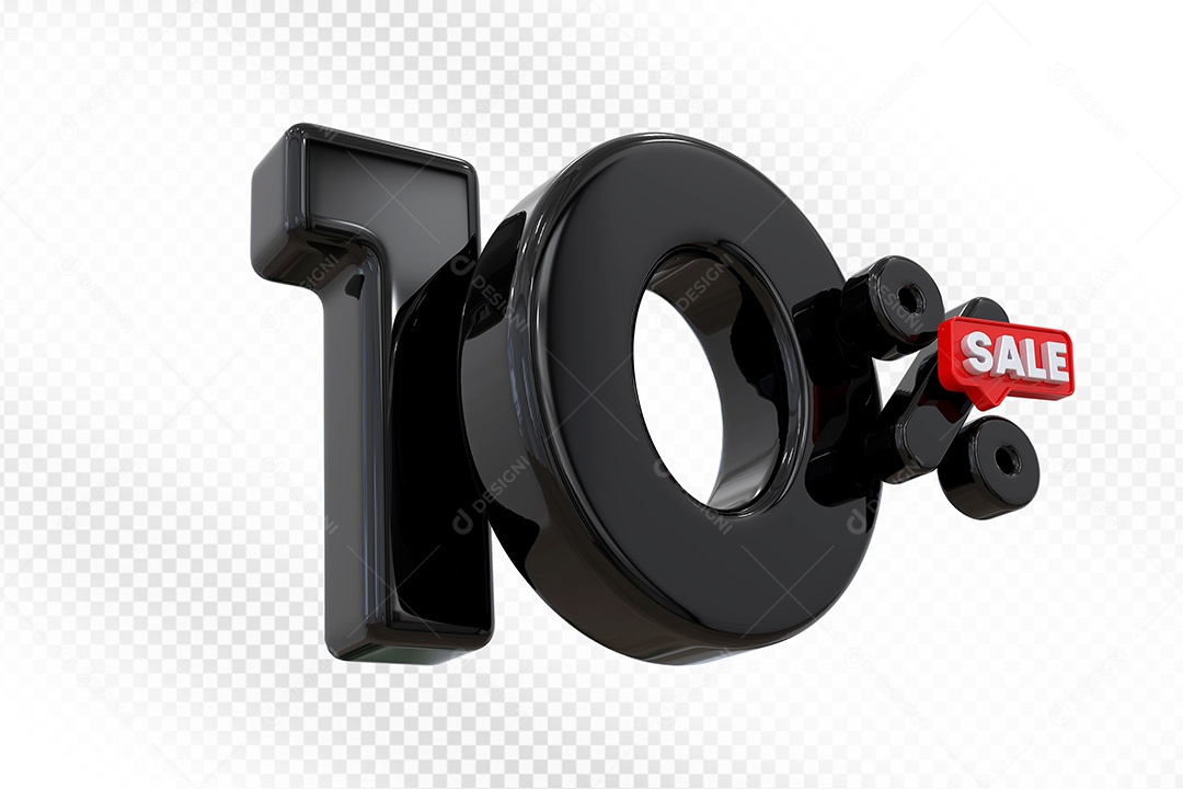 Elemento 3D Número 10% Preto Para Composição PSD