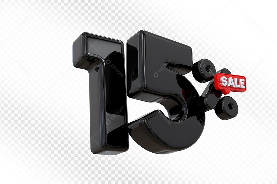 Elemento 3D Número 15% Preto Para Composição PSD