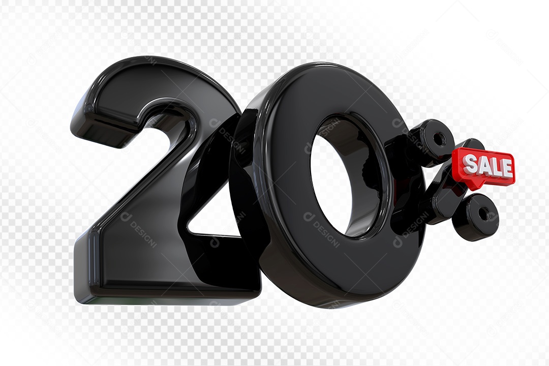 Elemento 3D Número 20% Preto Para Composição PSD