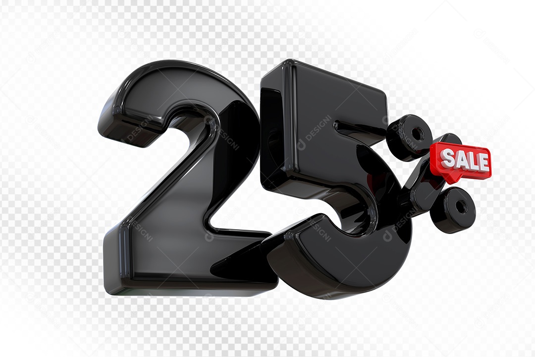 Elemento 3D Número 25% Preto Para Composição PSD